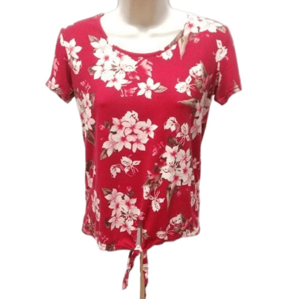Hot Kiss Brand Red and Pink Floral Flower Blouse Shirt Top Size Medium HKShirt1